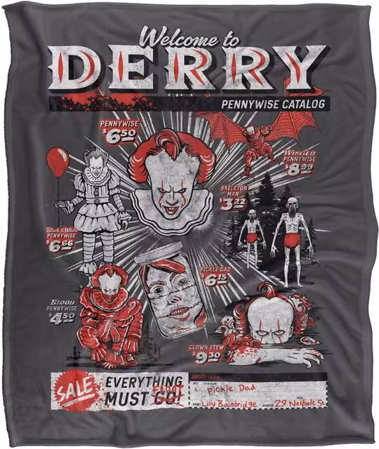 LOGOVISION IT Welcome to Derry Pennywise Catalogue Super Soft Silky Touch Fleece Throw Blanket, Multicolour, W: 91.44 cm, L: 147 cm – 6