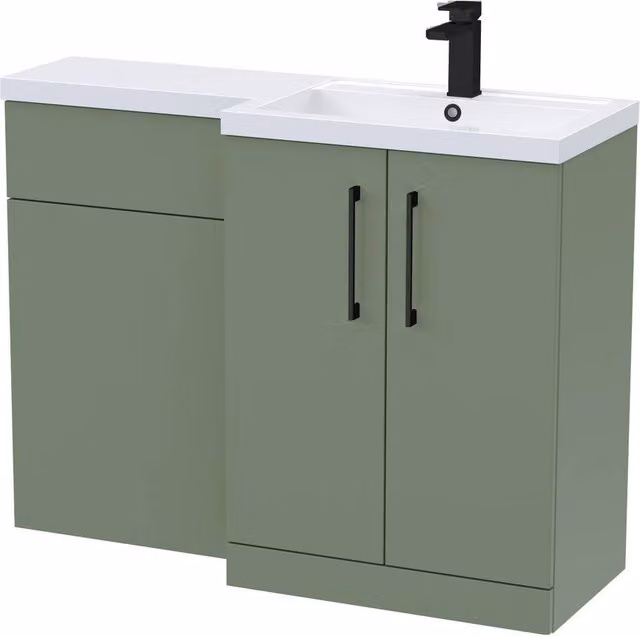 Balterley Right-Hand Vanity and WC Unit Combination in Matt Green with Soft Close Doors, W/D/H: 110.0 x 50.26 x 85.8 cm – 1