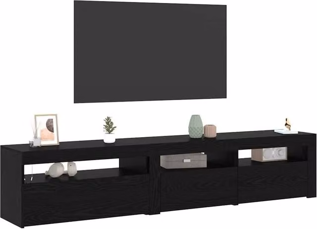Berkfield Home Set of 2 Modern Black Oak TV Cabinets with LED Lights and Matt Finish – 1