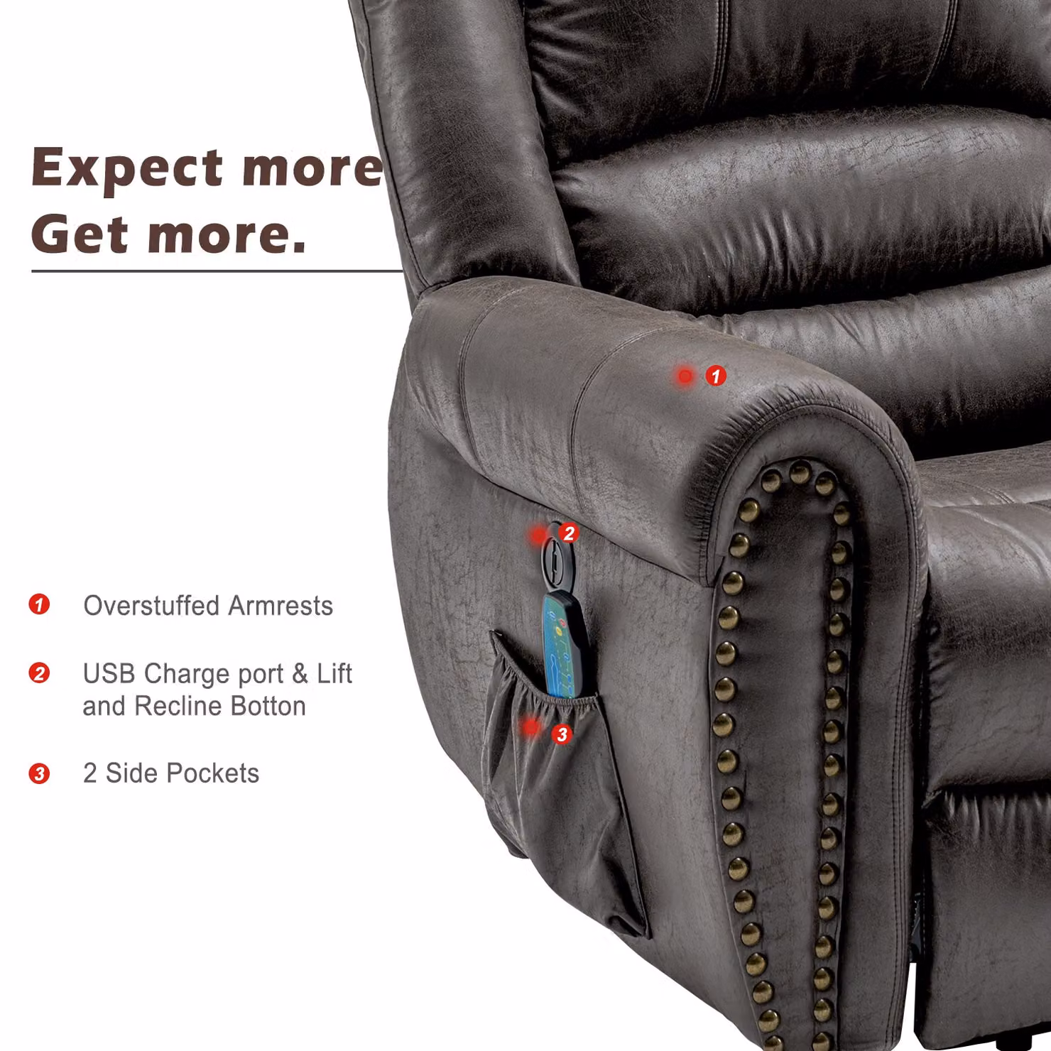 Aosom UK Large Power Lift Recliner Massage Chair with Heating, Grey, W/D/H: 104 x 106 x 102 cm – 7