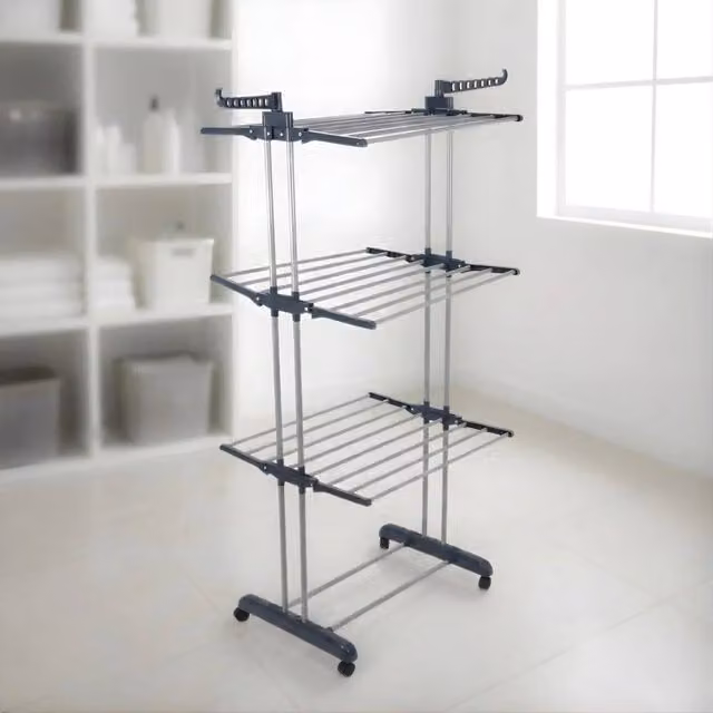 PAWNORA 4 Tier Winged Laundry Drying Tower with Wheels, Grey