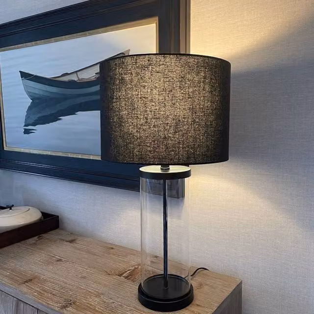 Pagazzi Adelia Black and Transparent Glass Table Lamp, H 67 cm x W 35.5 cm x D 35.5 cm – 1