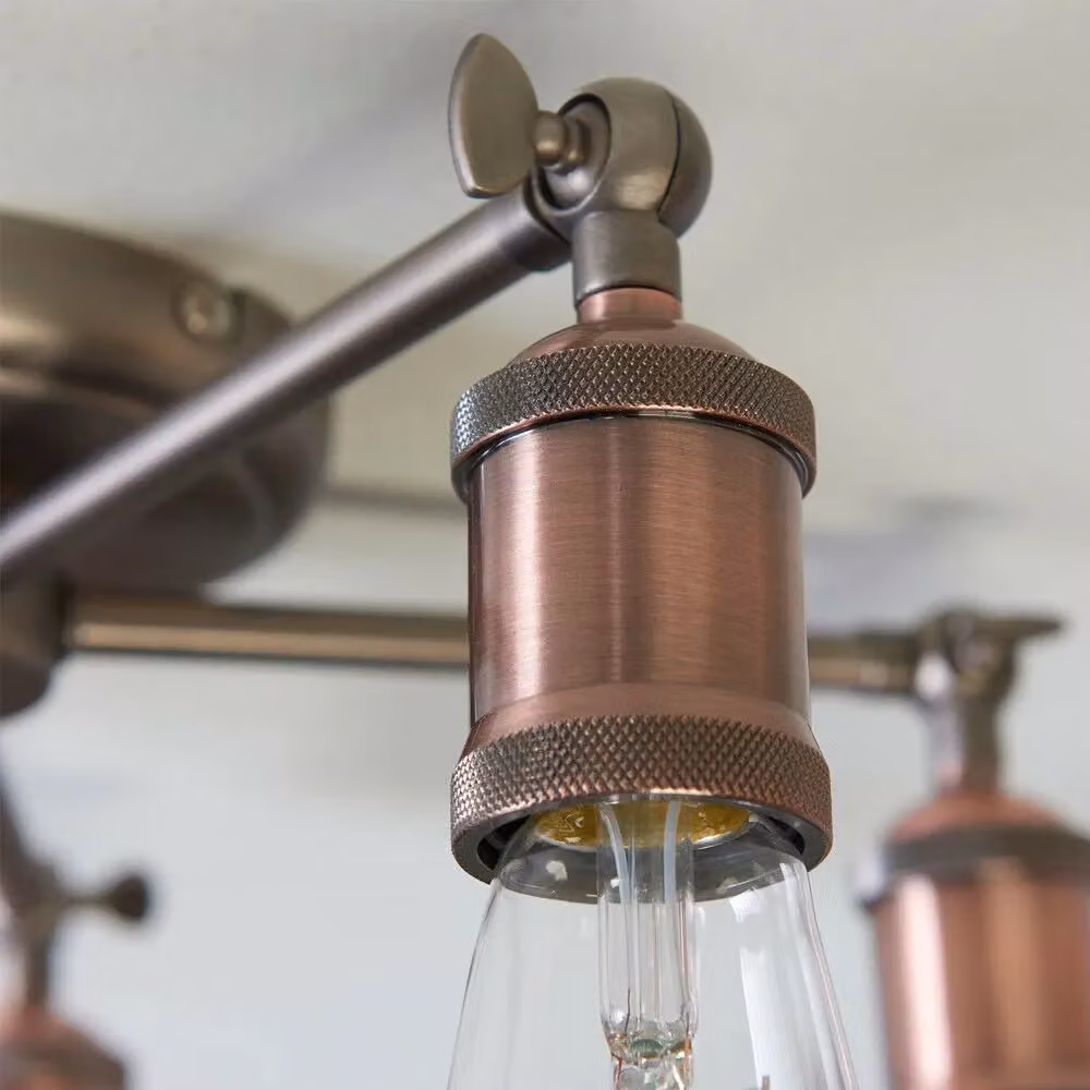 Loops Adjustable 5 Lamp Semi Flush Ceiling Light in Copper Metal with Glass Cylinders – 2
