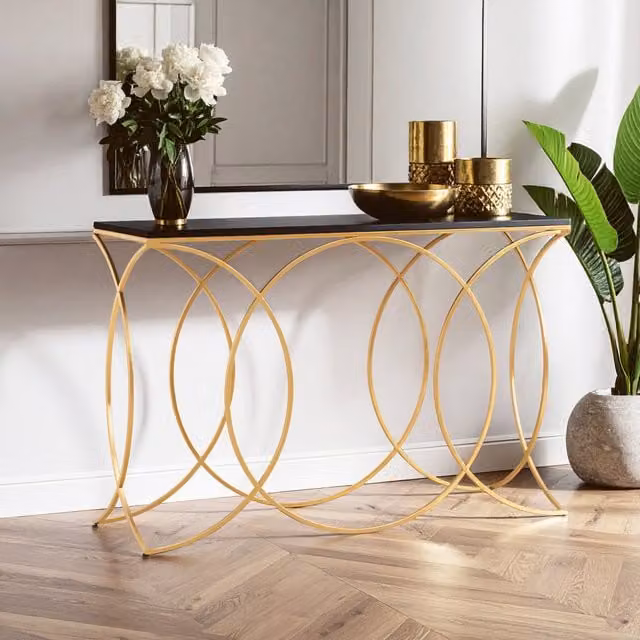 Orsina Marble and Metal Console Table in Black and Gold
