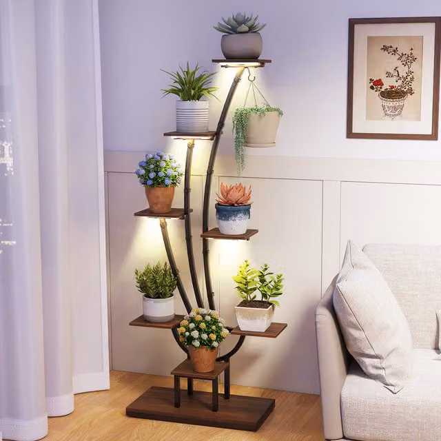 Costway 8-Tier Modern Metal Corner Plant Stand in Brown
