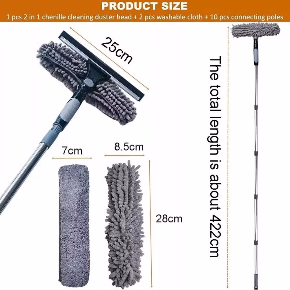 EONLION Telescopic Window Squeegee Cleaner with Scraper and Microfibre Head, Grey, Width: 100 cm – 2