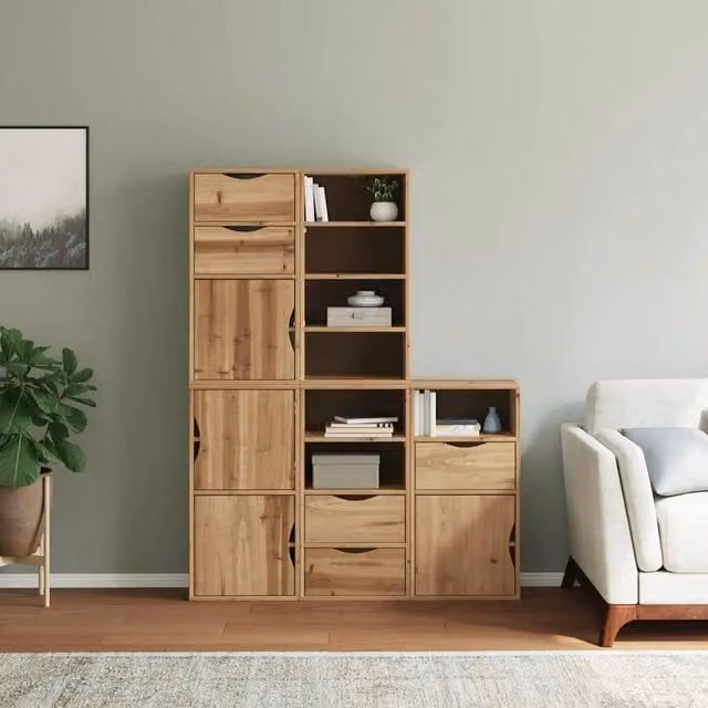 Berkfield Home ODDA Side Cabinets, 5 Piece Set, Brown Waxed Solid Wood and MDF, W/D/H: 40 x 24 x 79 cm – 1