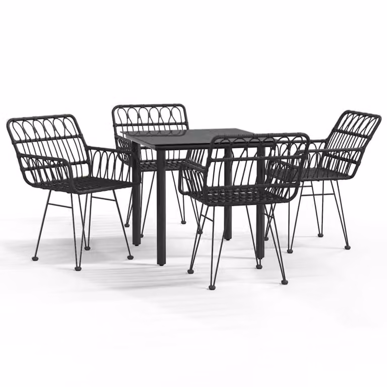 Berkfield Home Beautiful 5 Piece Black Poly Rattan Garden Dining Set