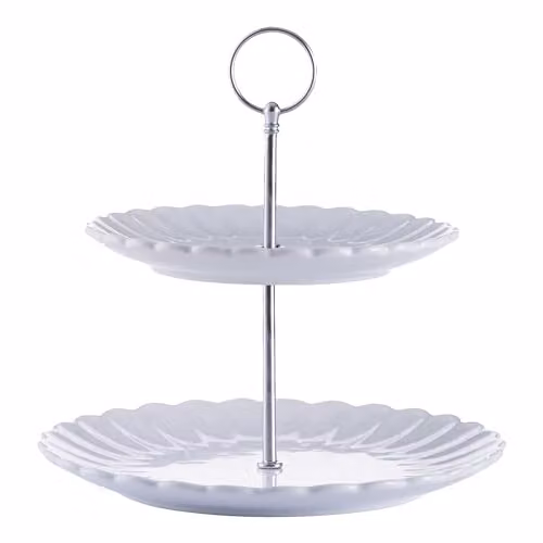 Price & Kensington Luxe 2 Tier Stoneware Cake Stand, White – 1