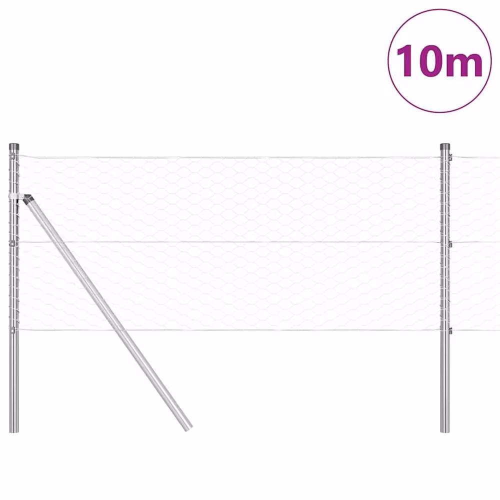 Berkfield Home Hexagon Fence in Silver Galvanised Steel, W: 0.6 m, L: 10 m – 2