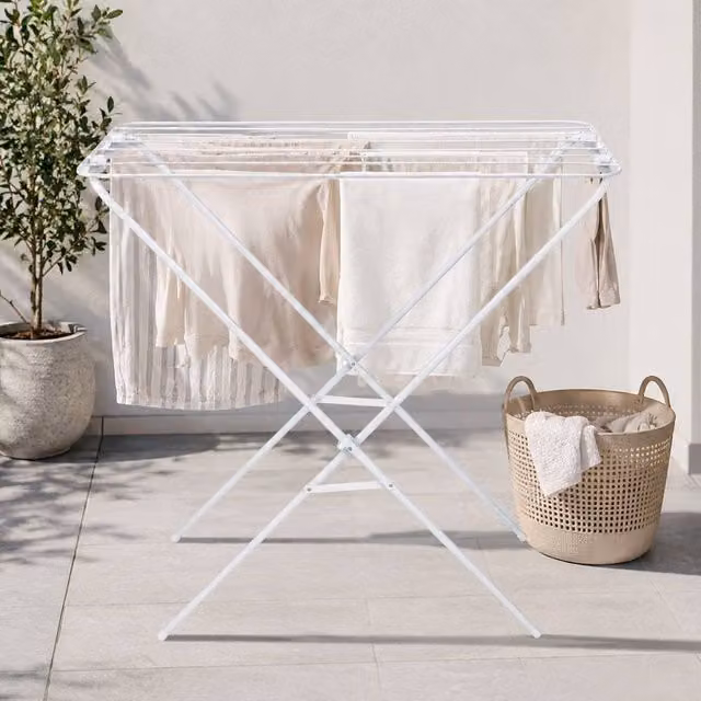 Voltico Foldable Free Standing Clothes Airer Drying Rack in White, W/D/H: 80.0 x 39.0 x 79.2 cm