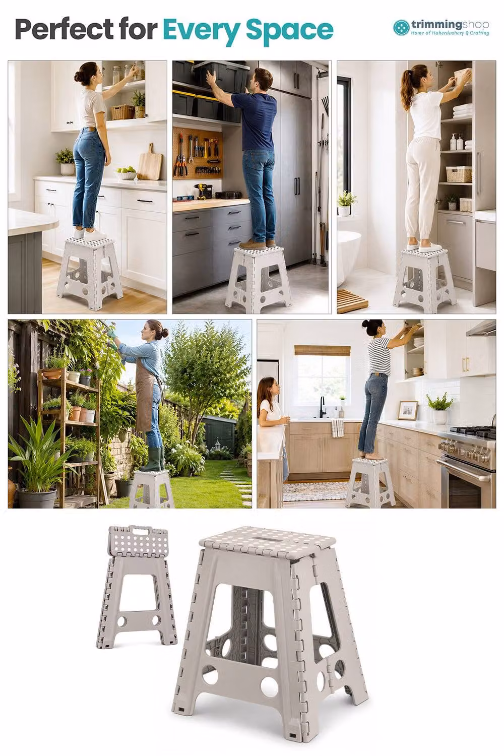 Neel Blue Anti-Skid Folding Step Stool in Light Grey – 4