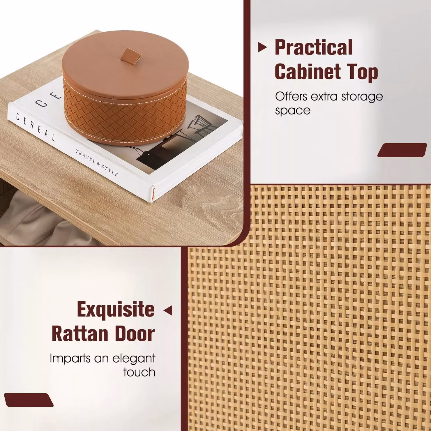 Costway 2-in-1 Rattan Shoe Cabinet and Storage Bench in Natural Brown – 4