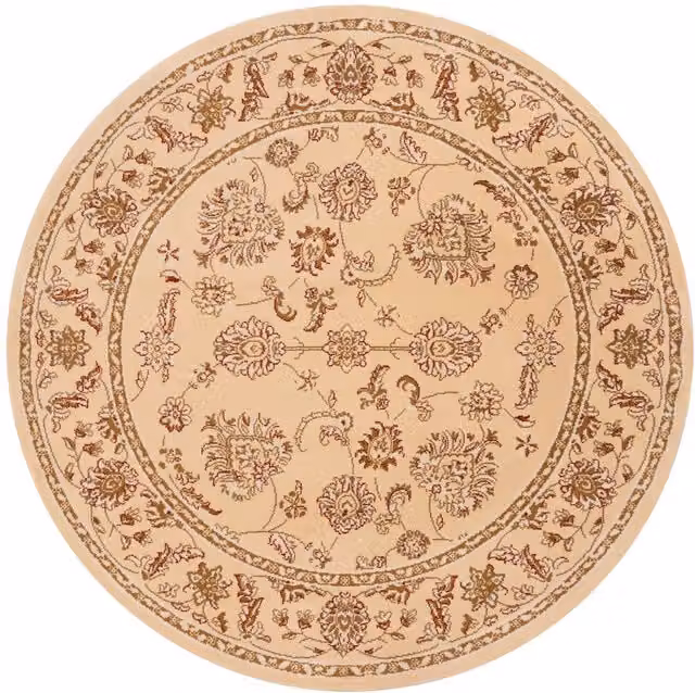 The Rug House Round Beige Floral Living Area Rug, Diameter: 133 cm