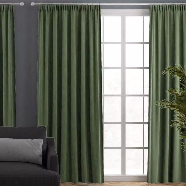 Terrys Clarence Opaque Green Velvet Made to Measure Fabric Panel Curtain