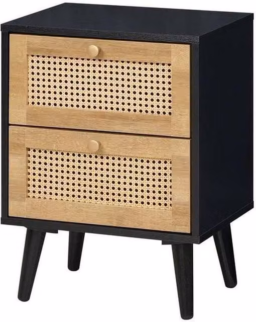 FORGEVIO Black PVC Rattan 2 Drawer Bedside Storage Unit