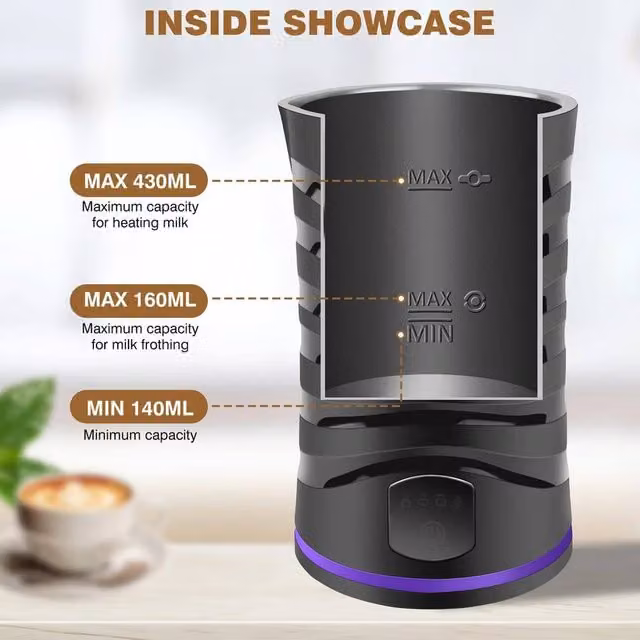 FLAVORA 4-in-1 Automatic Electric Milk Frother and Warmer in Black – 1