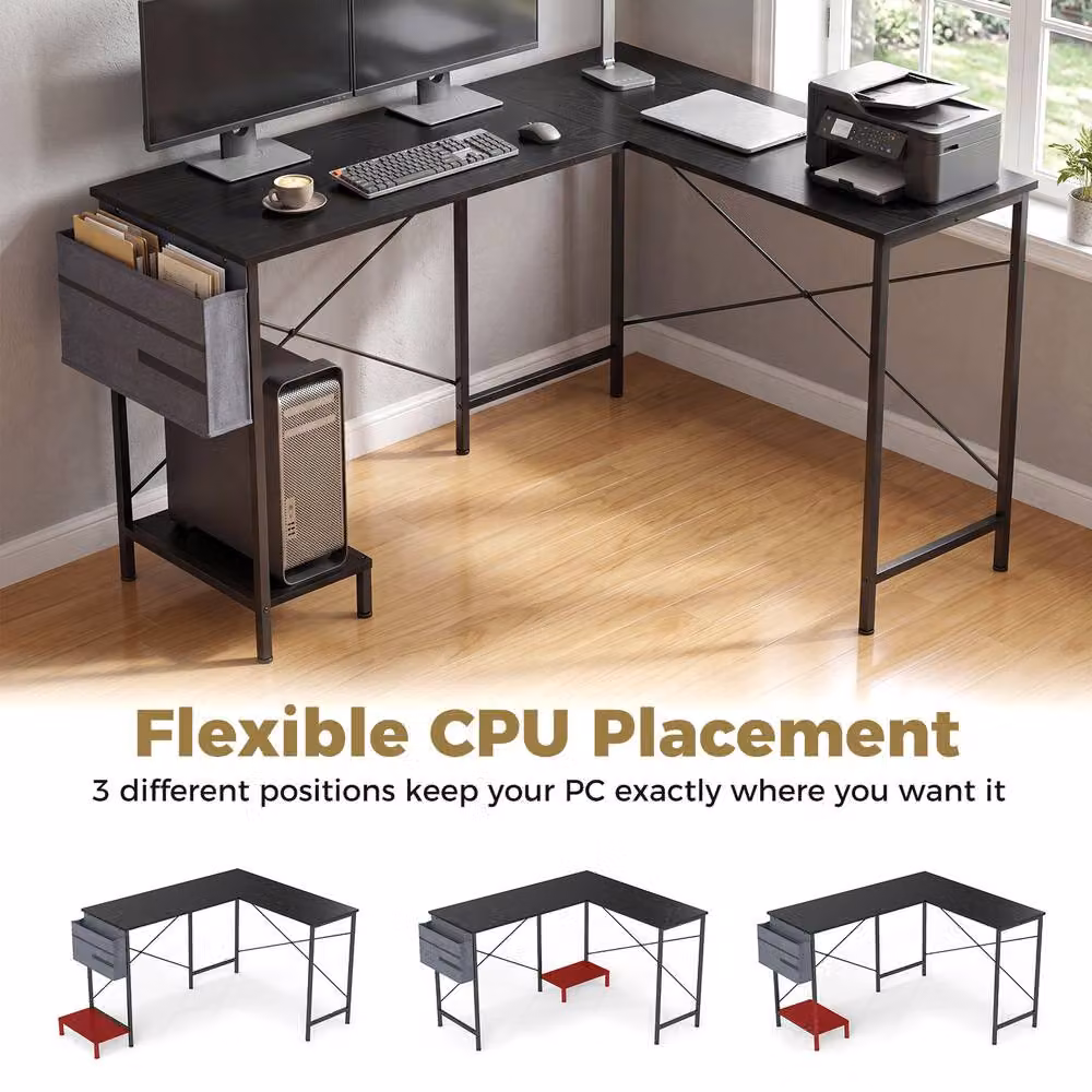 Gymax L-Shaped Reversible Corner Executive Computer Desk with CPU Stand in Black – 3