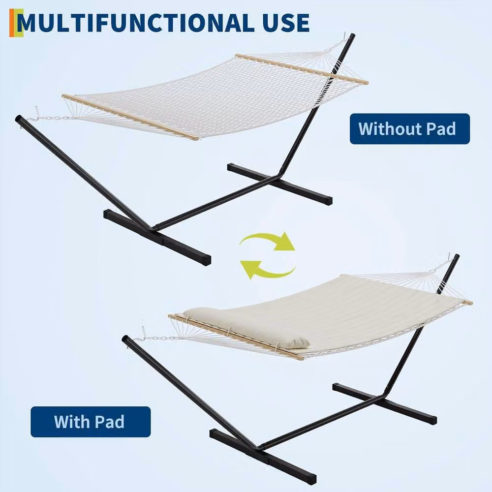 London Boutique Double Hammock with Stand and Removable Pad in Beige – 2