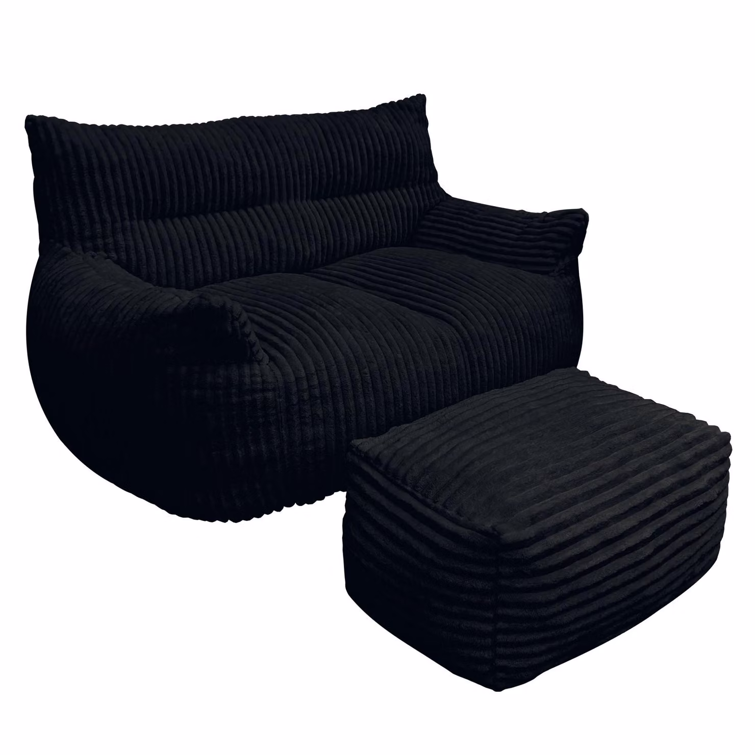 Aosom UK Oversized 2-Seater Corduroy Sofa with Matching Ottoman, Black, W/D/H: 135 x 100 x 75 cm – 2