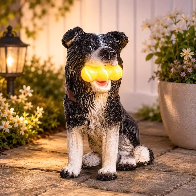 Marco Paul Solar Light Dog Garden Ornament Bronze Puppy Statue with Light Up Tennis Balls – 1