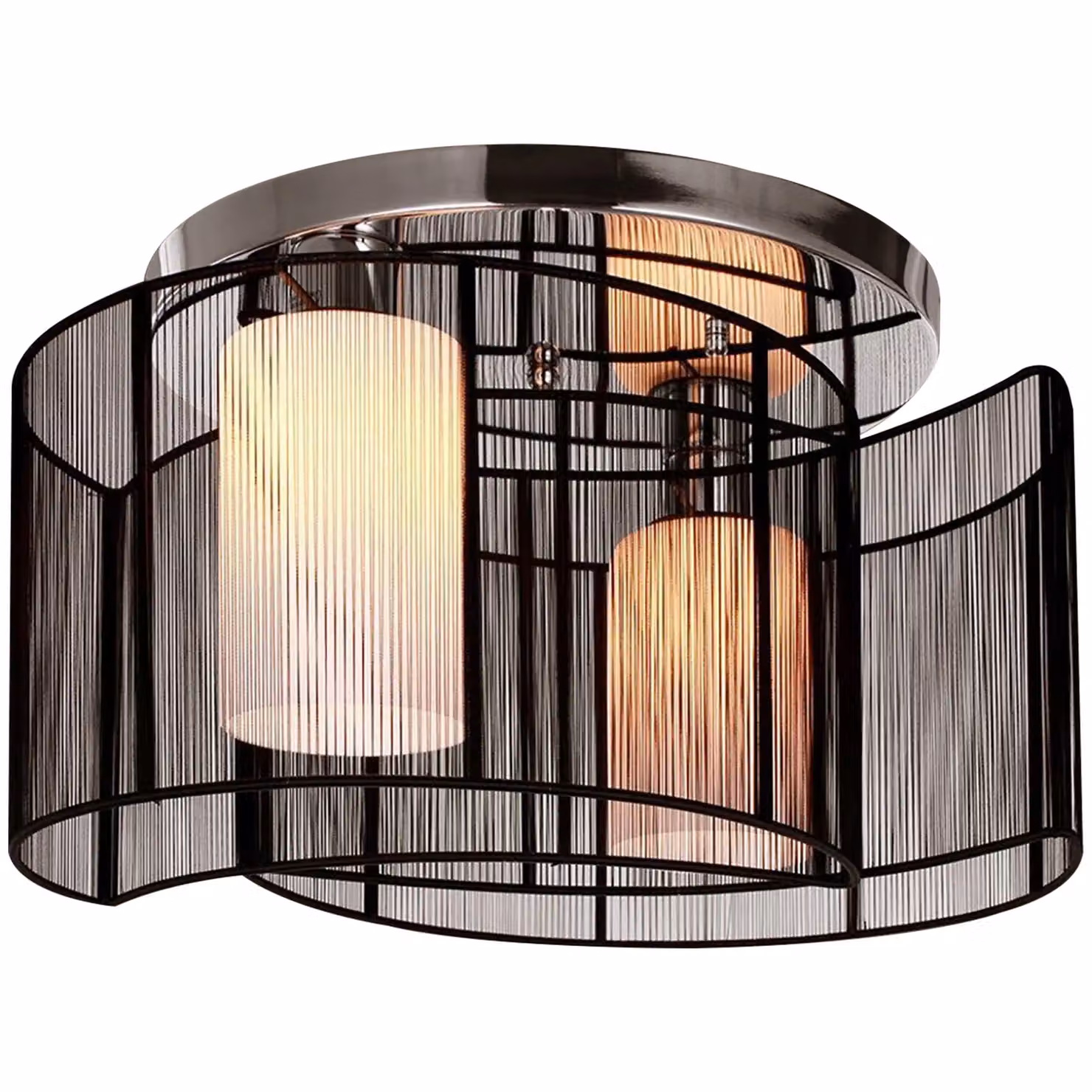 HOMCOM Modern Flush Mount Ceiling Light with Wire Drawing Lampshade in Chrome, Black and White – 2