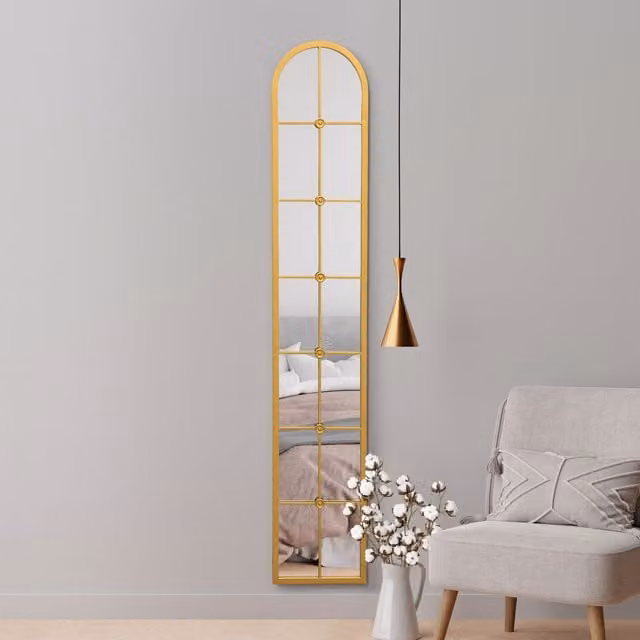 MirrorOutlet Arcus Slim Framed Metal Arch Leaner Wall Mirror in Gold, H 170 cm x W 30 cm x D 30 cm