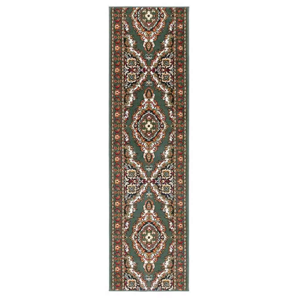 Bravich LTD Texas Medallion Traditional Non-Slip Low Pile Hallway Runner Rug in Green, W: 60 cm, L: 720 cm – 3
