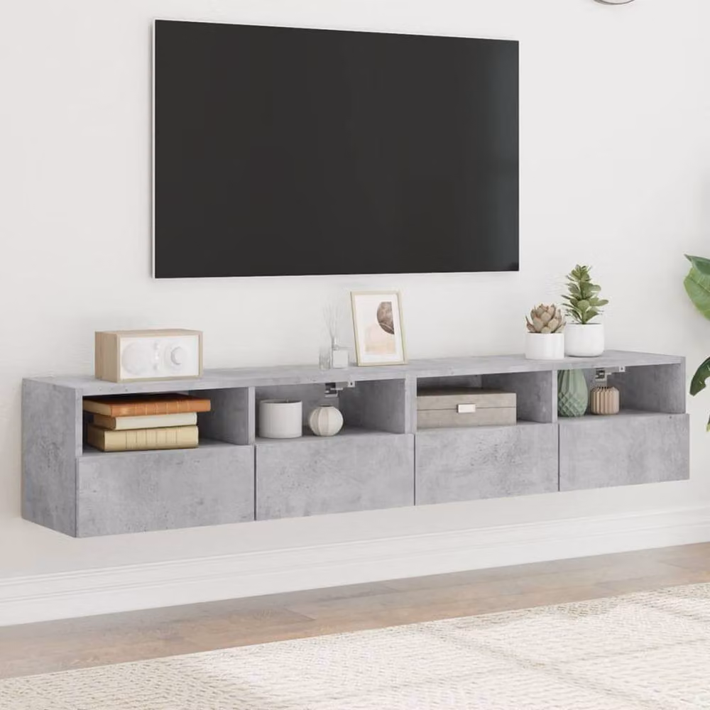 Berkfield Home Set of 2 Wall Mounted TV Cabinets in Concrete Grey, W/D/H: 80 x 30 x 30 cm – 2