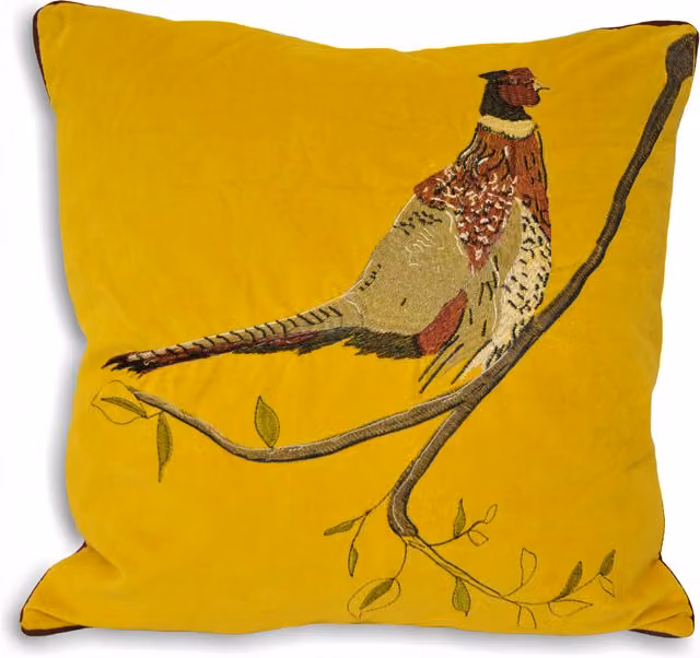 Make it a Home Hunter Velvet Pheasant Cushion in Mustard with Removable Cover
