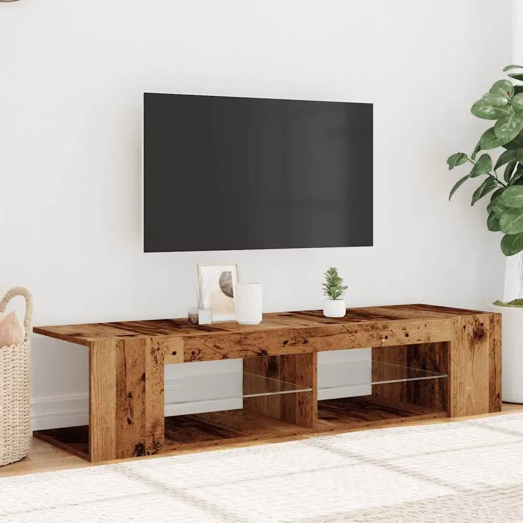 Berkfield Home Modern TV Cabinet with Integrated LED Lights in Old Wood Brown and Multicolour, W/D/H: 135 x 39 x 30 cm – 3