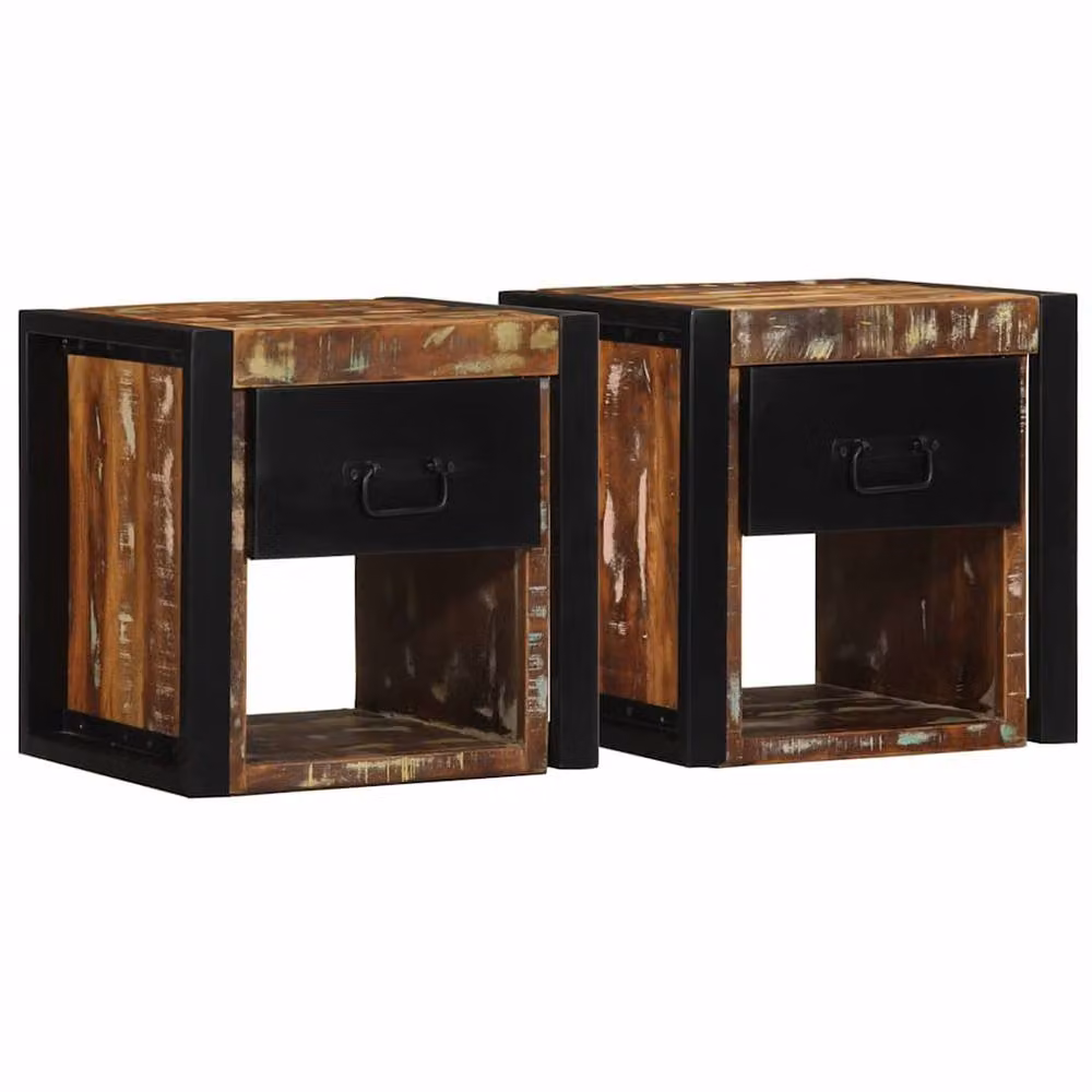 Berkfield Home Sturdy Solid Wood Bedside Cabinets, 2 Pack, Multicolour, W/D/H: 40 x 35 x 40 cm – 2