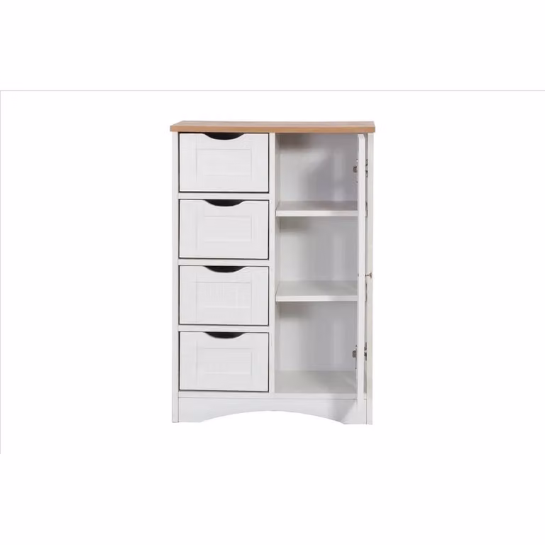 FORGEVIO Bathroom Storage Cabinet with Drawers and 2 Shelves, White and Oak