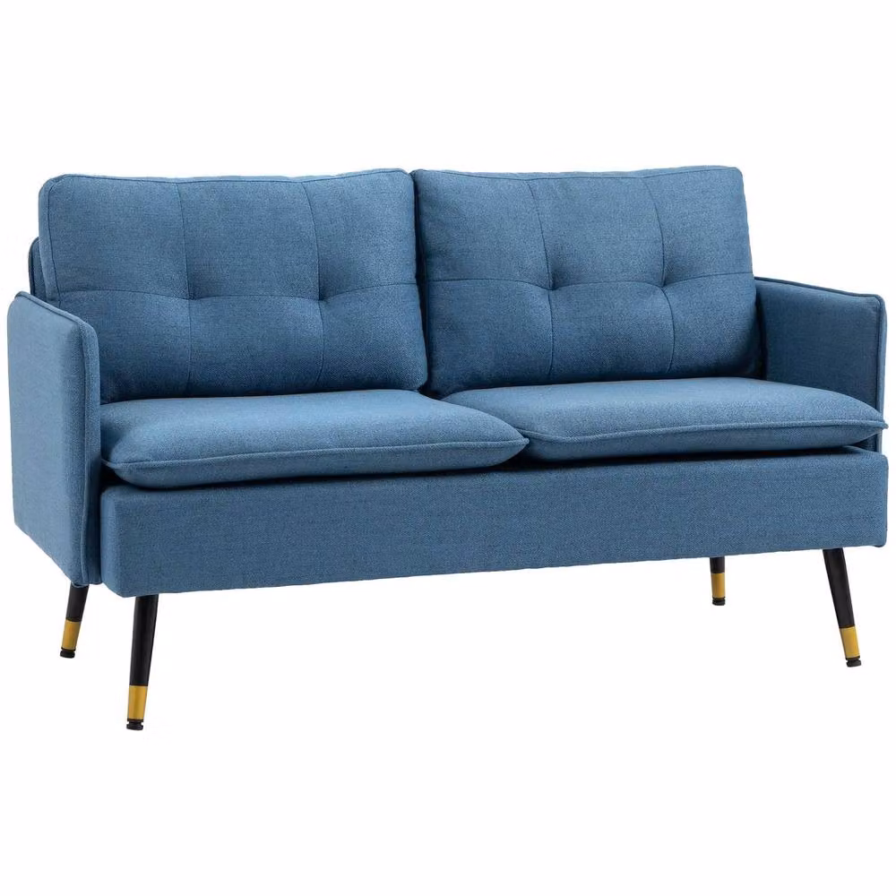 Wyld Haus Mado 2 Seater Upholstered Sofa in Dark Blue with Gold Steel Legs – 2