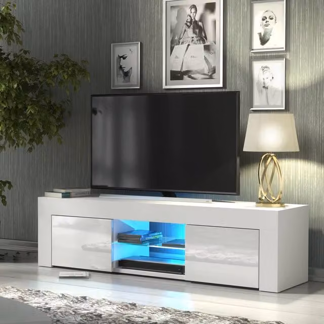 Mex Furniture PAWNORA TV Stand Cabinet in White Matt and White High Gloss
