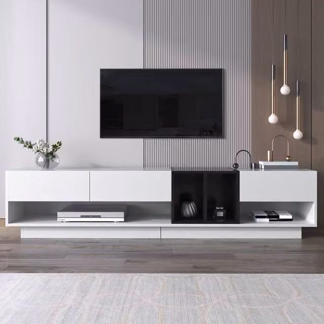 Matteo Modern High-Gloss TV Cabinet with Drawers in White and Black, W/D/H: 42 x 40 x 40 cm – 1