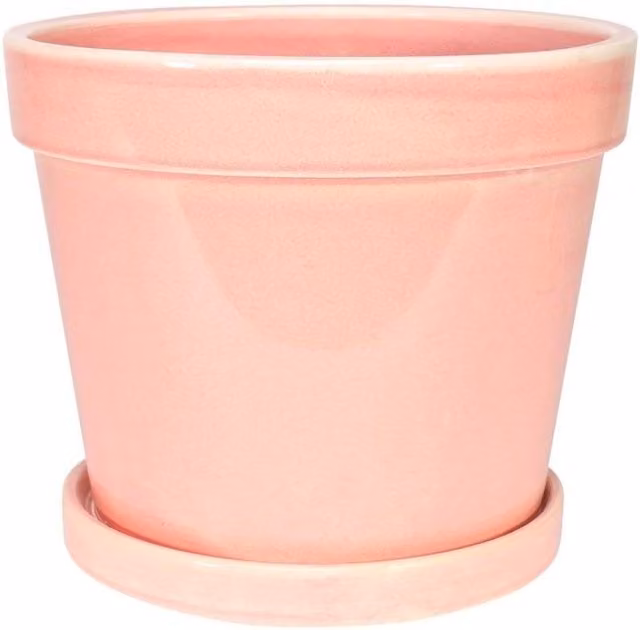 KDMD Vintage Pink Stoneware Painted Pot with Saucer, Light Pink, W: 20 cm, H: 17 cm