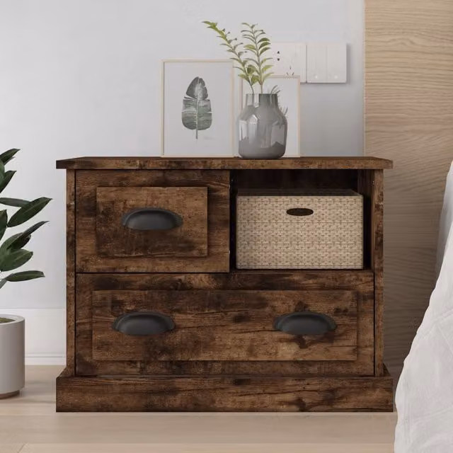 Berkfield Home Smoked Oak Bedside Cabinet in Brown, W: 60 cm, D: 39 cm, H: 45 cm – 1