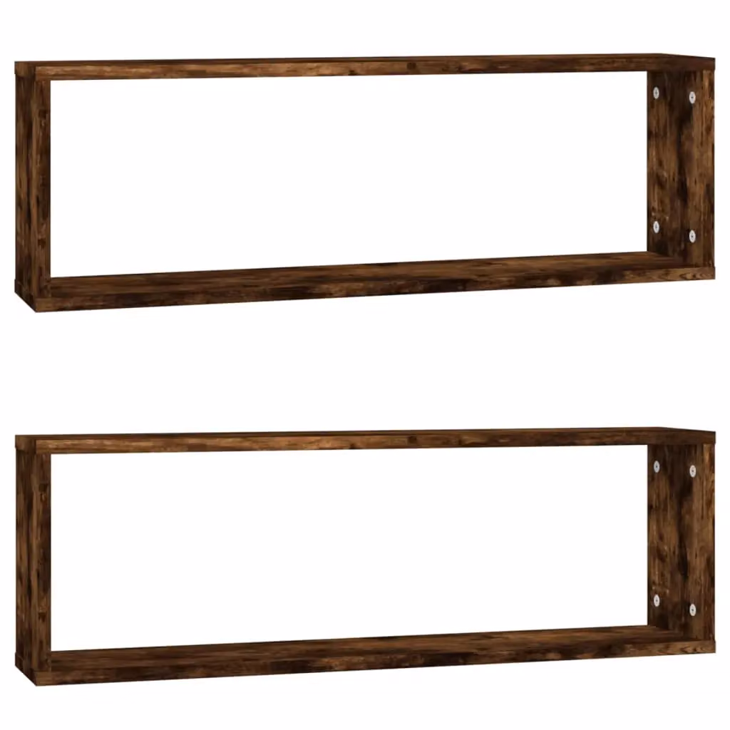 Berkfield Home Wall Mounted Cube Shelves, 2 Piece Set, Smoked Oak Brown, W: 80 cm, D: 26.5 cm, H: 15 cm – 2