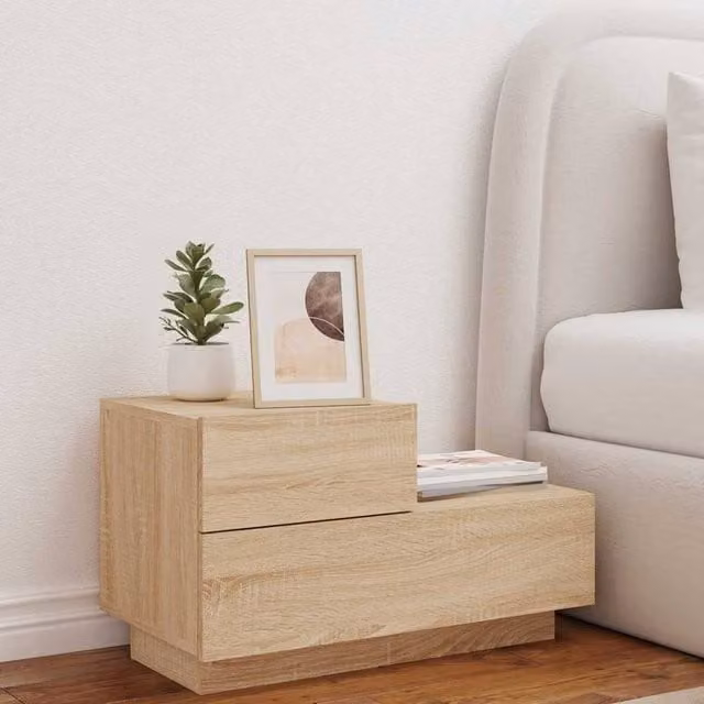 Berkfield Home Decorative Bedside Cabinet with Integrated LED Lights in Sonoma Oak Light Brown, W: 70 cm, D: 36 cm, H: 40.5 cm – 1