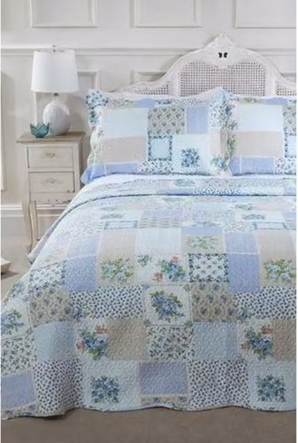 Emma Cotswold Pathwork Bedspread in Blue, Double