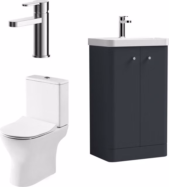 Balterley Dark Grey 2 Door Freestanding Bathroom Vanity Unit with Tap and Toilet Pack