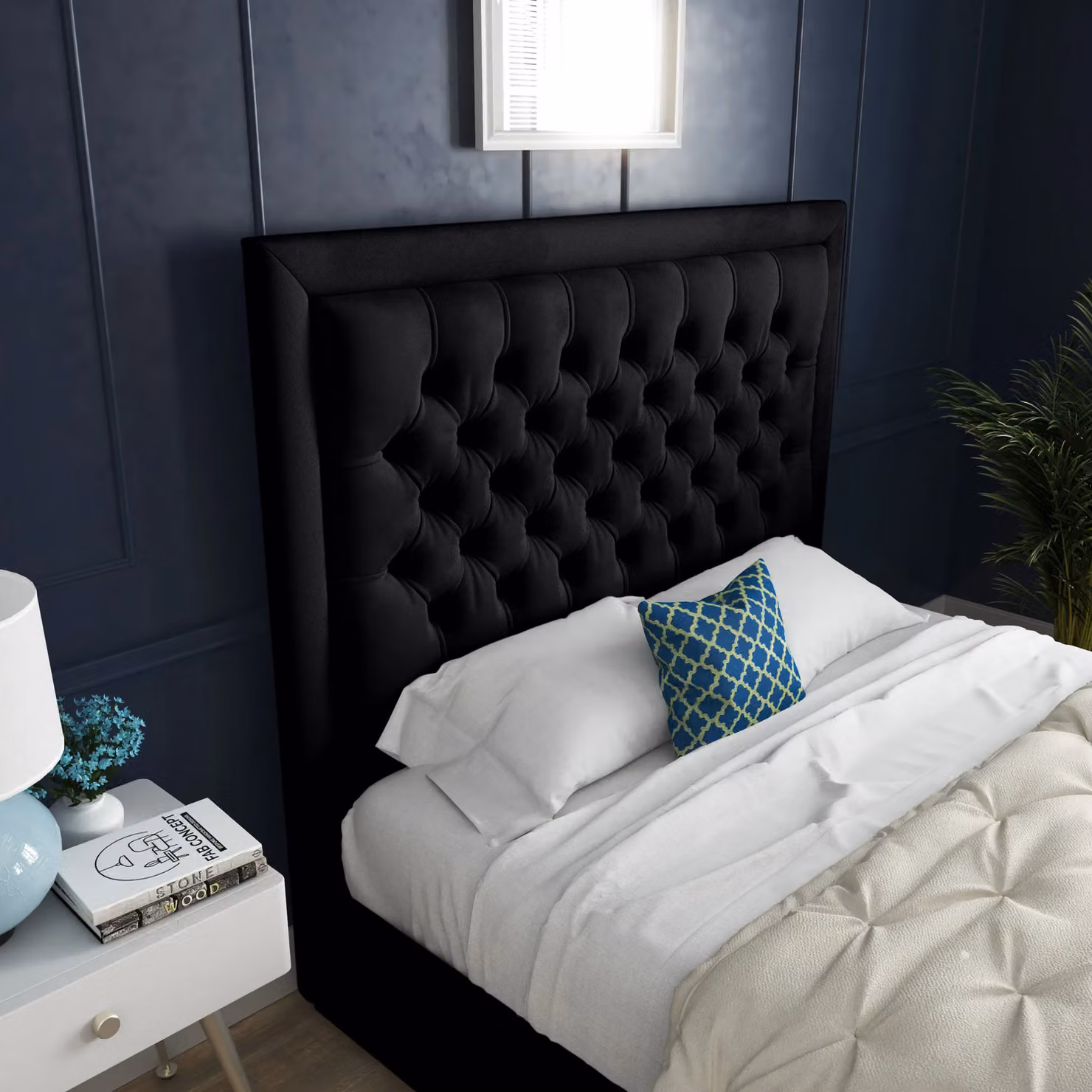 DS Living Kingston Upholstered Velvet Bed Frame in Black, Super King (200x200 cm) – 2