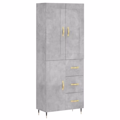 vidaXL Modern Highboard in Grey with Hinged Doors and Internal Shelves, W/D/H: 69.5 x 34 x 180 cm