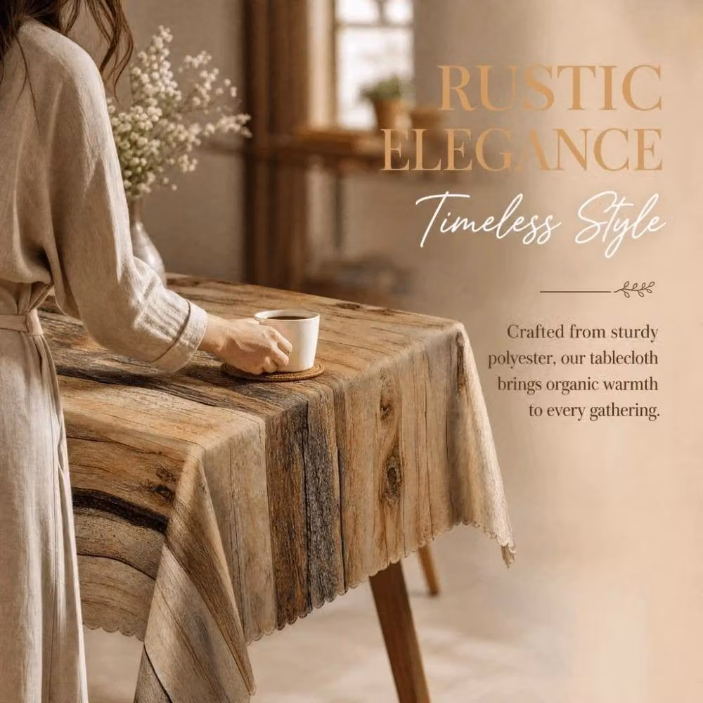 Pawnora Rectangular Polyester Tablecloth with Brown Wood Grain Graphic, W: 140 cm x L: 90 cm – 6