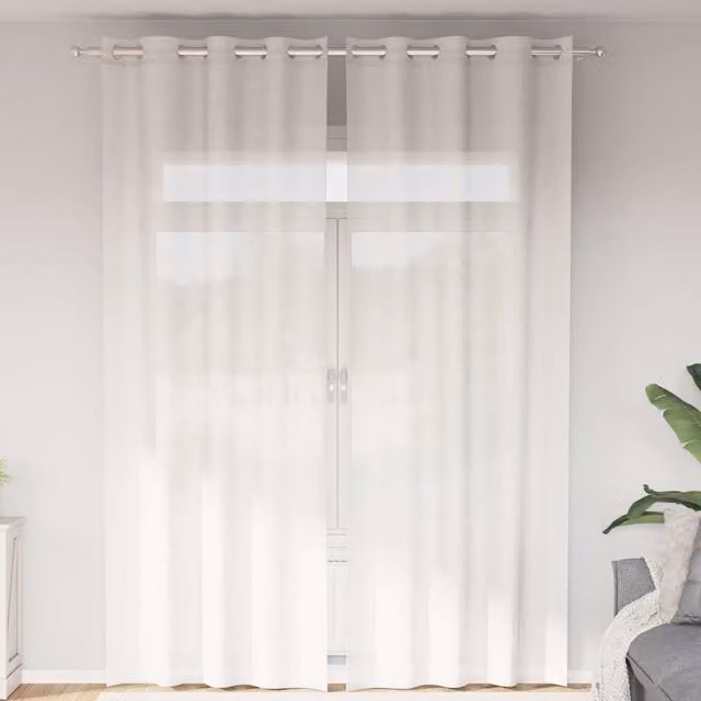 Berkfield Home White Semi-Transparent Voile Fabric Curtains with Eyelets, 2 Pack