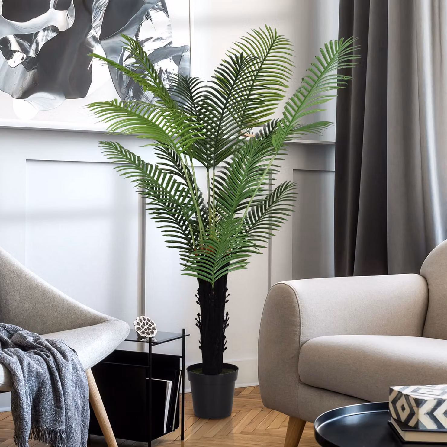 HOMCOM 175cm Artificial Areca Palm Tree in Green with Plastic Pot – 5