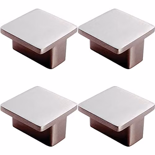 Loops 4 Pack Square T-Shape Cupboard Door Knob in Brushed Silver – 1