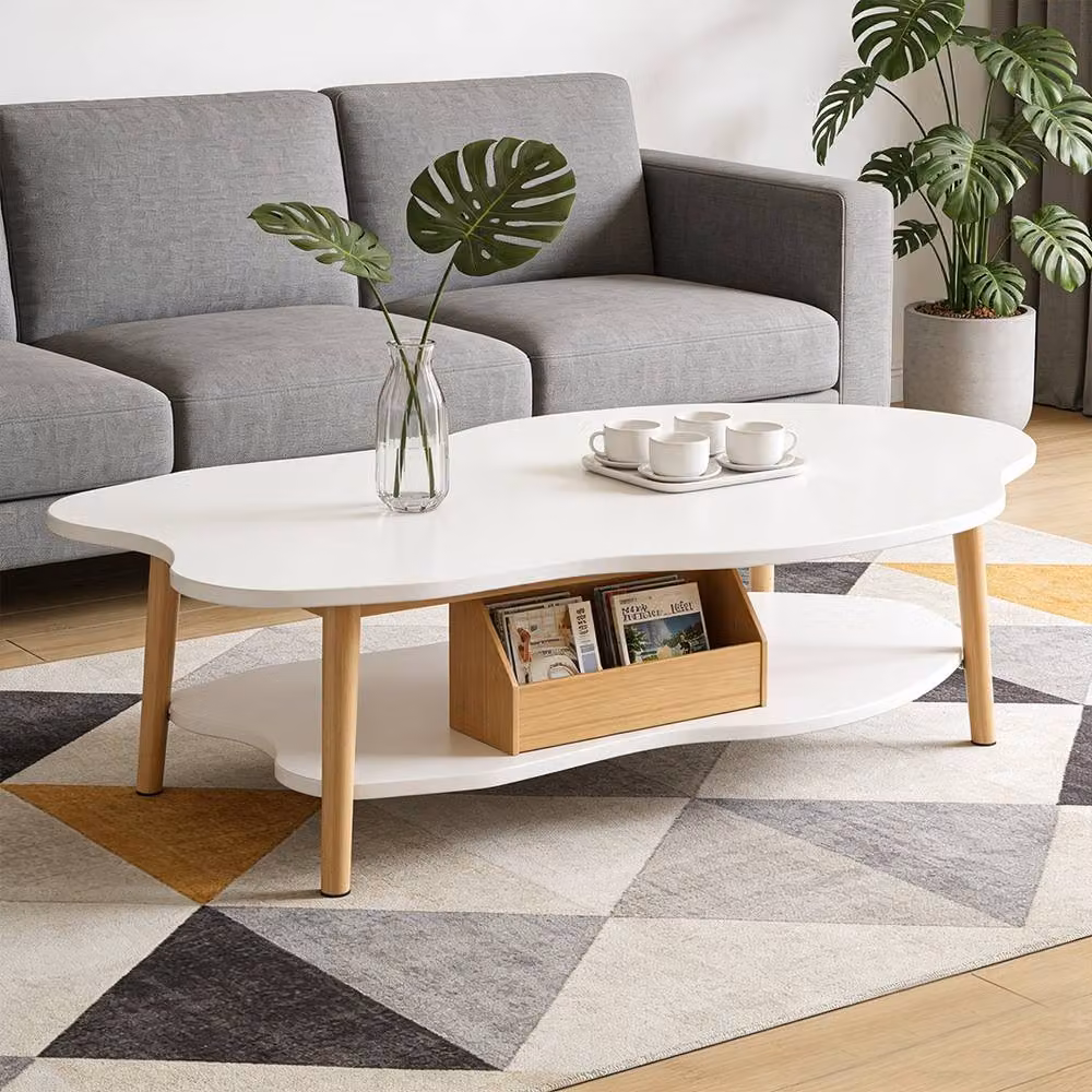 Ventryn Modern 2-Layer Cloud Coffee Table in White – 3