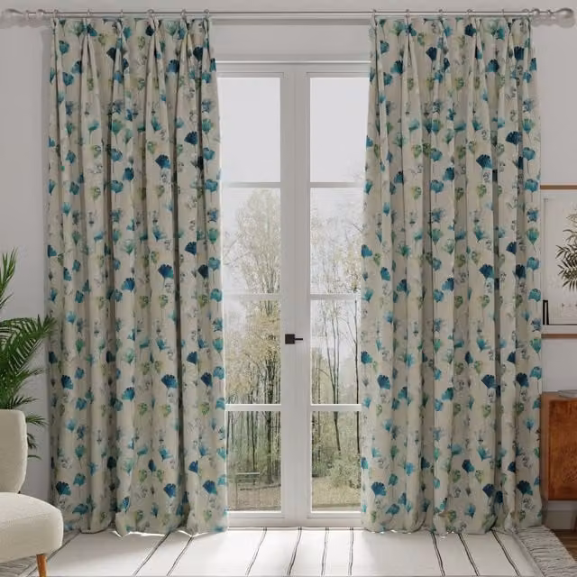 Terrys Camarillo Made to Measure Blackout Floral Fabric Curtain Panel in Multicolour Blue Green and Petrol Cotton